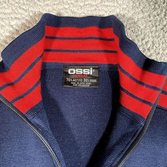 Vitage Ossi Skiwear Sweater Men's Half Zip Mock Neck Blue Knit 90s Medium - Picture 2 of 6